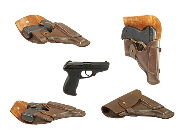 Svart pistol och holster.isolated. — Stockfoto