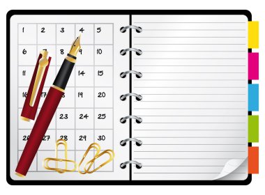 Agenda and red pen vector clipart
