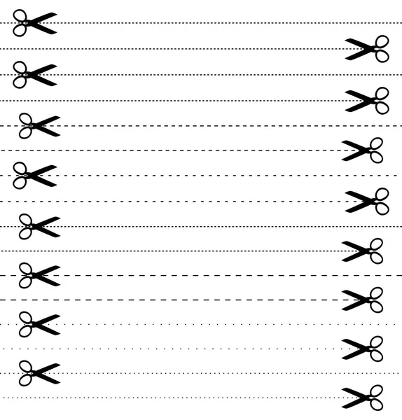 16 tijeras con líneas cortadas. Conjunto de vectores . — Archivo Imágenes Vectoriales