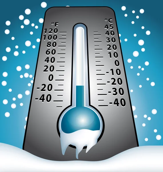 Termómetro congelado de invierno bajo vector de nieve — Vector de stock