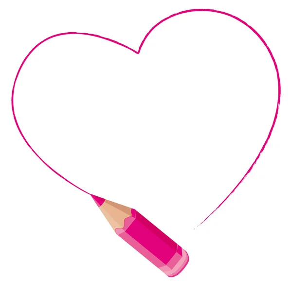 Coeur rose à main levée dessiné par un crayon de couleur. Cadre vectoriel . — Image vectorielle