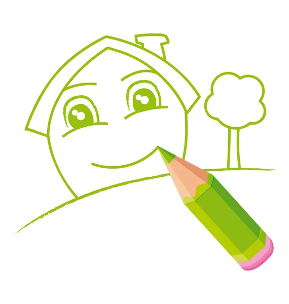 Groen huis handgetekende glimlachen. vectorillustratie. — Stockvector