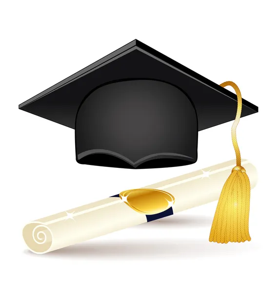 Mezuniyet simgeler kümesi. vektör kap ve diploma.