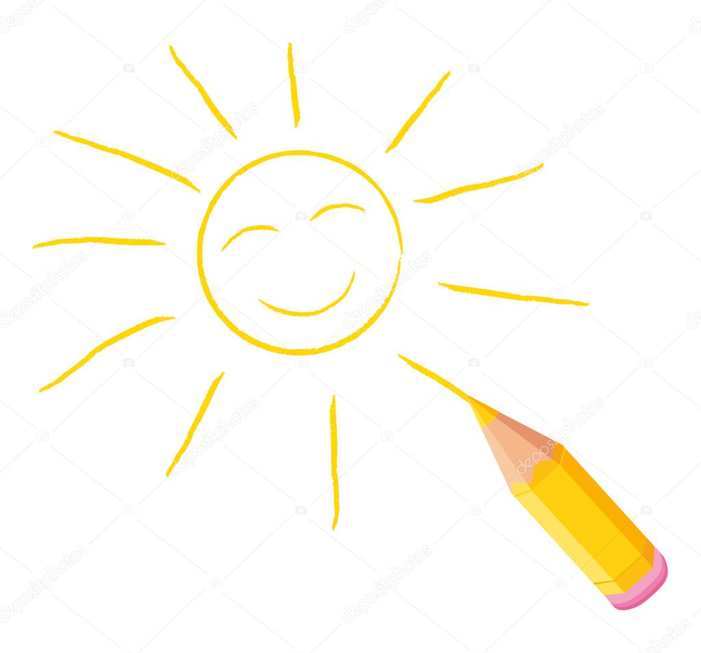 Happy sun hand-drawn. Vector illustratoin.
