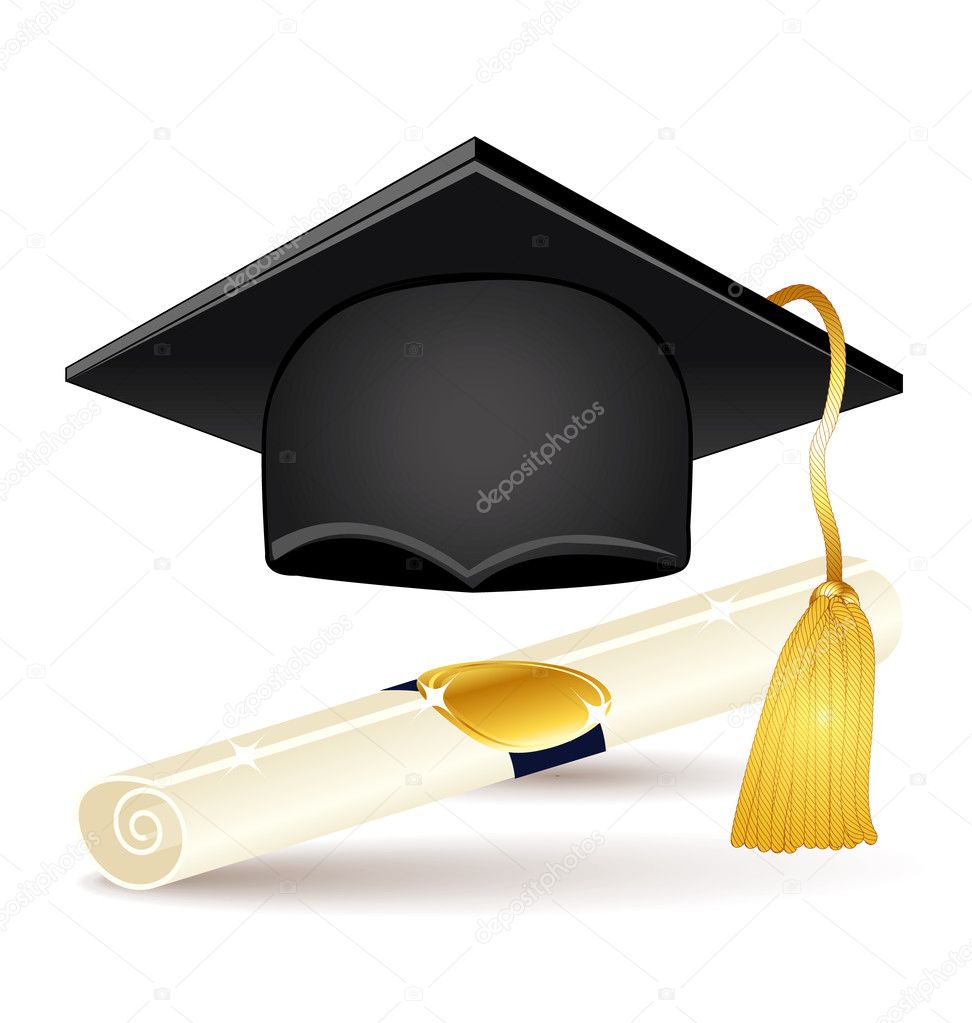 Graduation icons set. Vector cap and diploma.