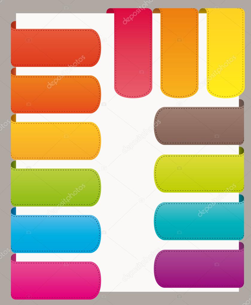 Colorful bookmarks ribbons set for website or commercial use. Vector collection.