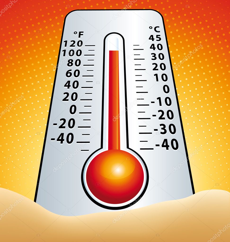 Hotness thermometer in the sand vector illustration