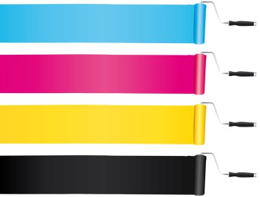 CMYK cmjn boya silindirleri. baskı ve boya kavramı arka planlar.