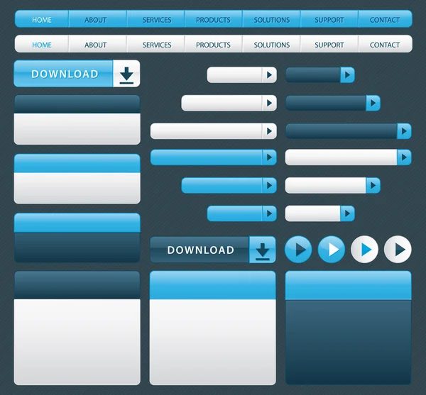 Botones web, cajas y barra de navegación . — Vector de stock