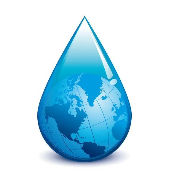 Water crisis vector druppel met wereld — Stockvector