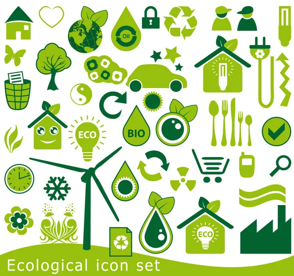 Set de iconos ecológicos. 42 símbolos vectoriales verdes para la protección del medio ambiente . — Archivo Imágenes Vectoriales