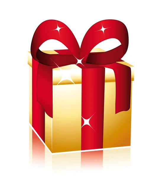 Golden gift with red bow. — Stock Vector