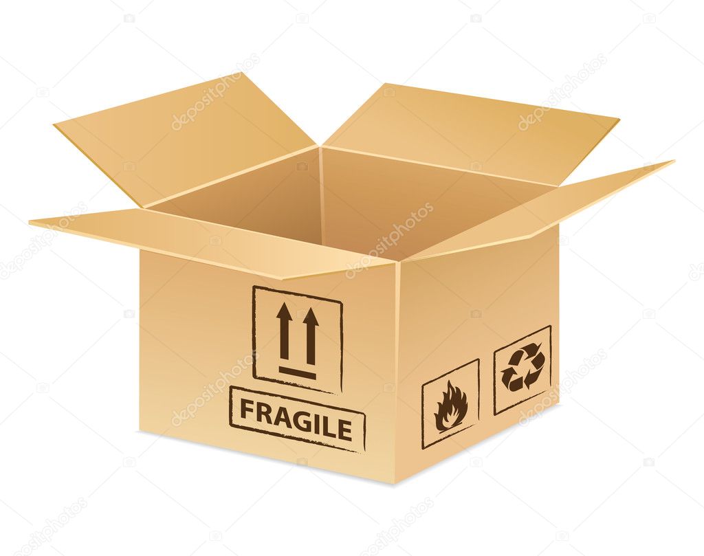 Open card-box icon for delivery, transportation or moving day idea. Vector illustration.