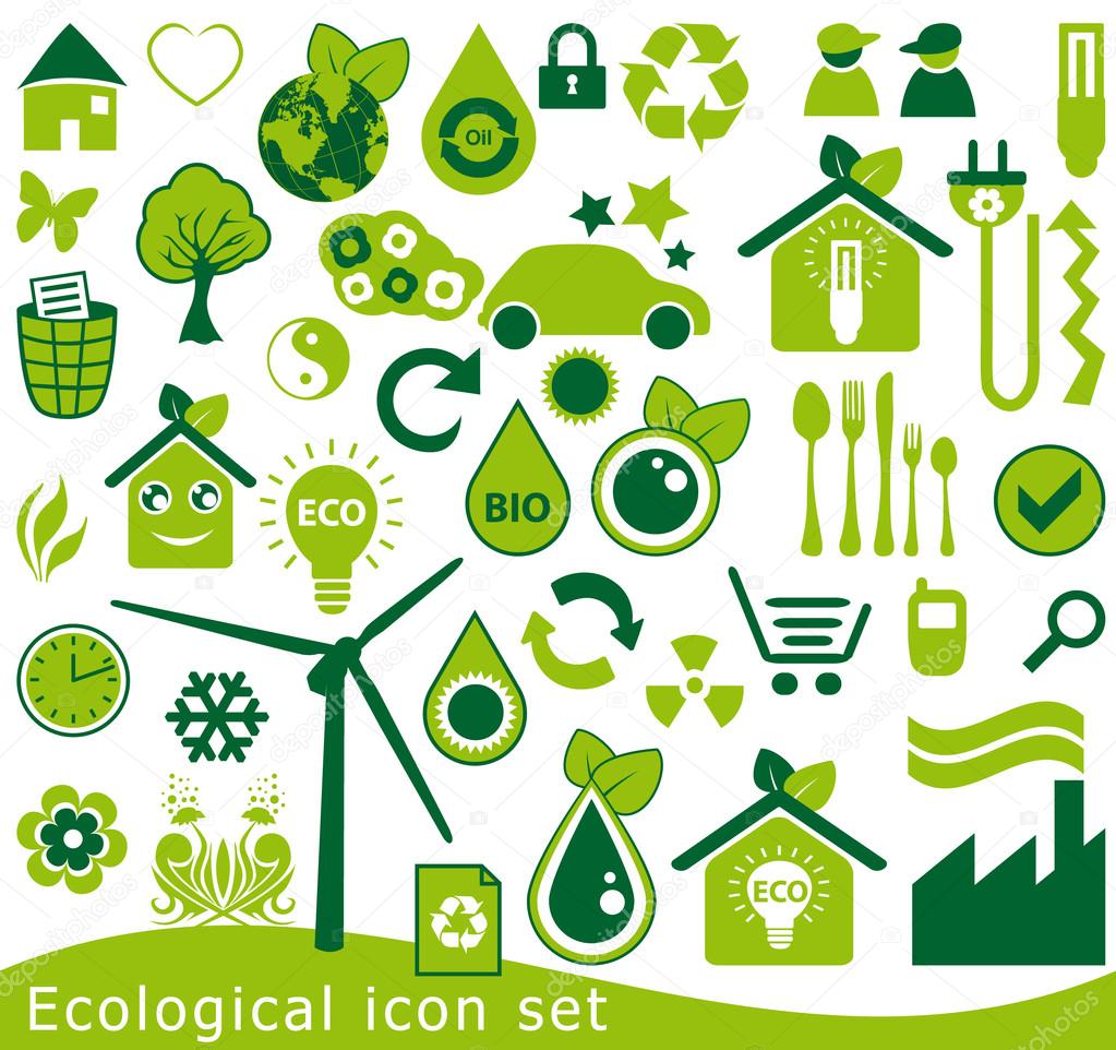 Ecological icon set. 42 green vector symbols for the environmental protection.