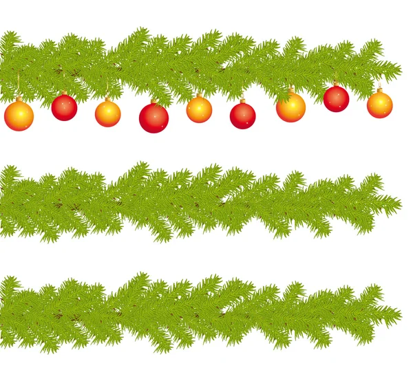 Ramas de abeto muy detalladas del árbol de Navidad decorado . — Vector de stock