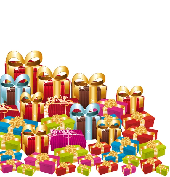 Énorme pile de cadeaux de fête colorés . — Image vectorielle