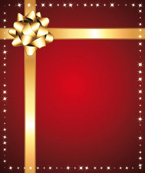 Red festive starry background with golden bow. — Stock Vector