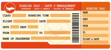 Boarding pass. Red flight coupon. clipart