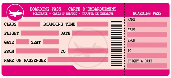 Tarjeta de embarque. Cupón de vuelo rosa . — Archivo Imágenes Vectoriales