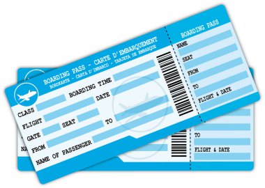 Two boarding passes. Blue flight coupons.