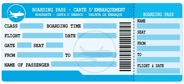 Tarjeta de embarque. Cupón de vuelo azul . — Vector de stock