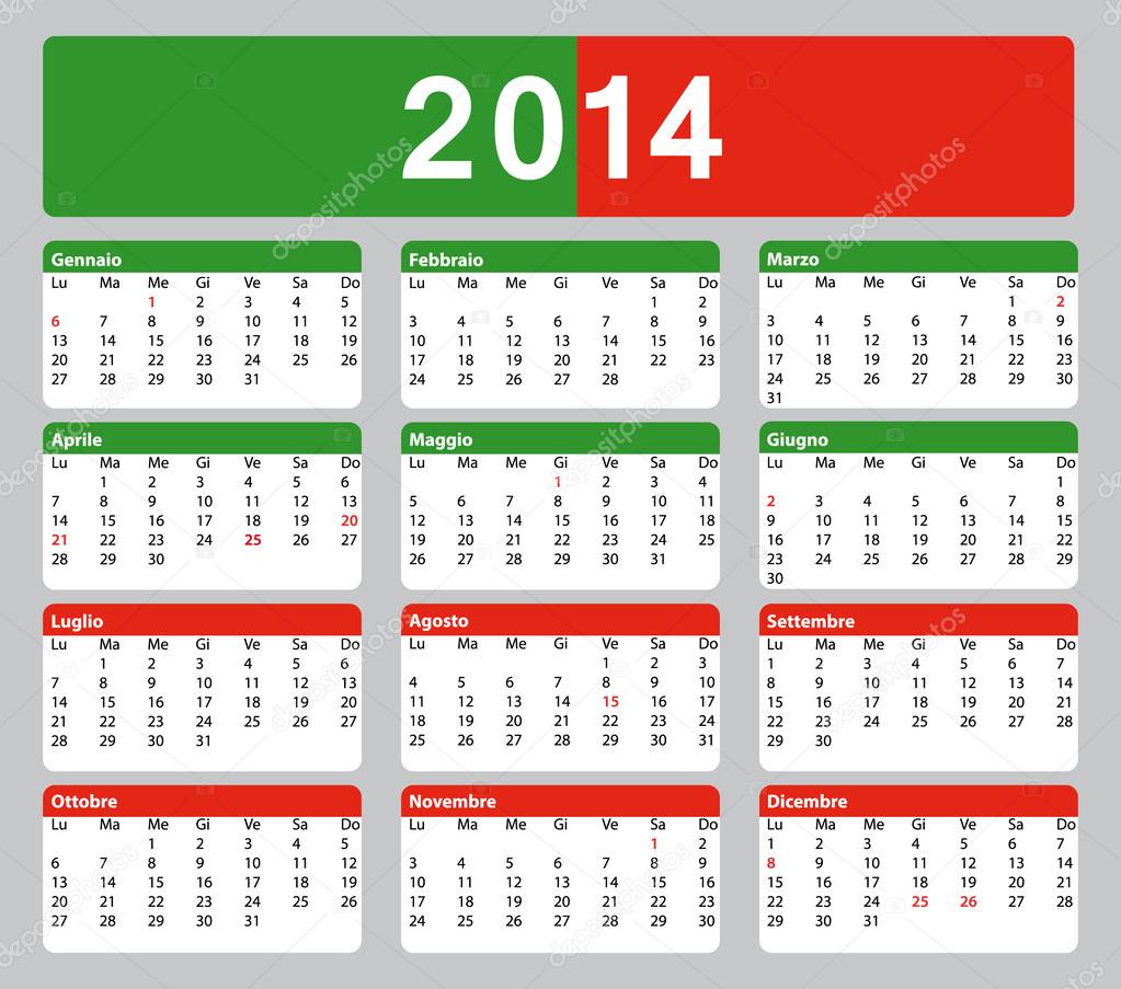 2014 Printable Italian Calendar Public Holidays Stock Vector By