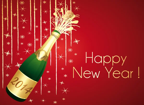 Felice anno nuovo! Biglietto di auguri orizzontale rosso e oro . — Vettoriale Stock