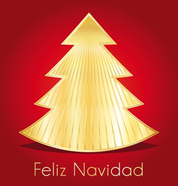 Feliz navidad. Kırmızı ve altın Noel tebrik kartı. İspanyolca sürüm.