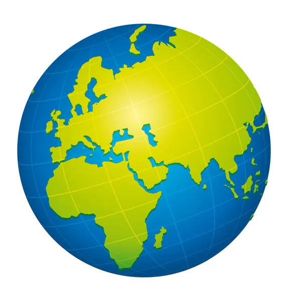 Yeşil dünya küre simgesi. Avrupa, Afrika ve Rusya görünümü. — Stok Vektör