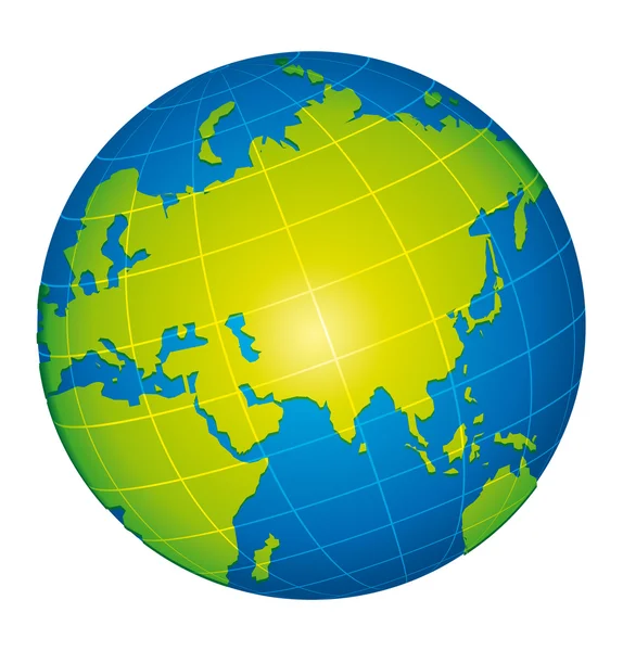 Groene wereld wereldbol icoon. Aziatische en Rusland weergave. — Stockvector