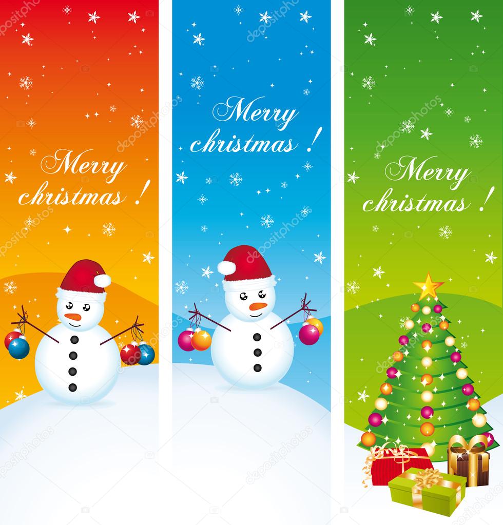 Merry christmas. Greeting vertical banners. Vector set.