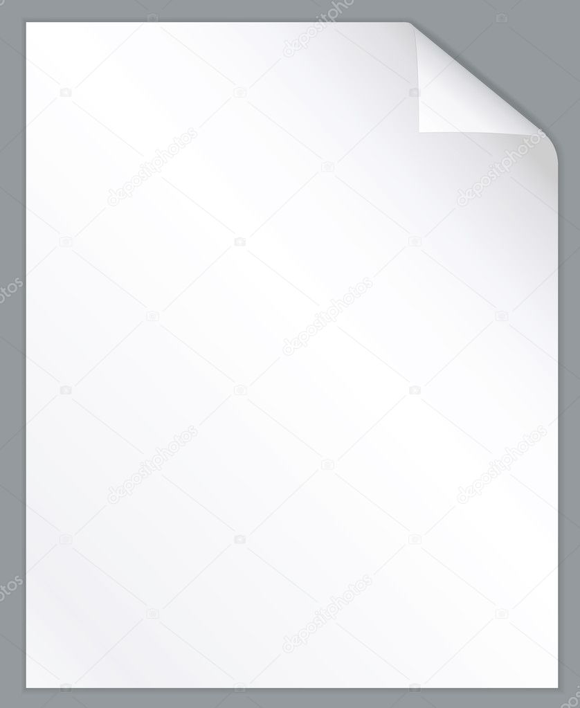 White paper sheet with folded corner. Vertical background.