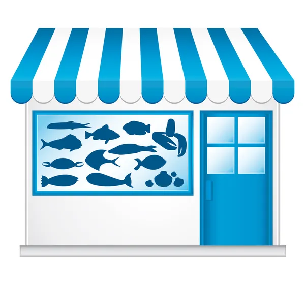 Blauer Fischhändler. kleine niedliche Convenience Store. — Stockvektor