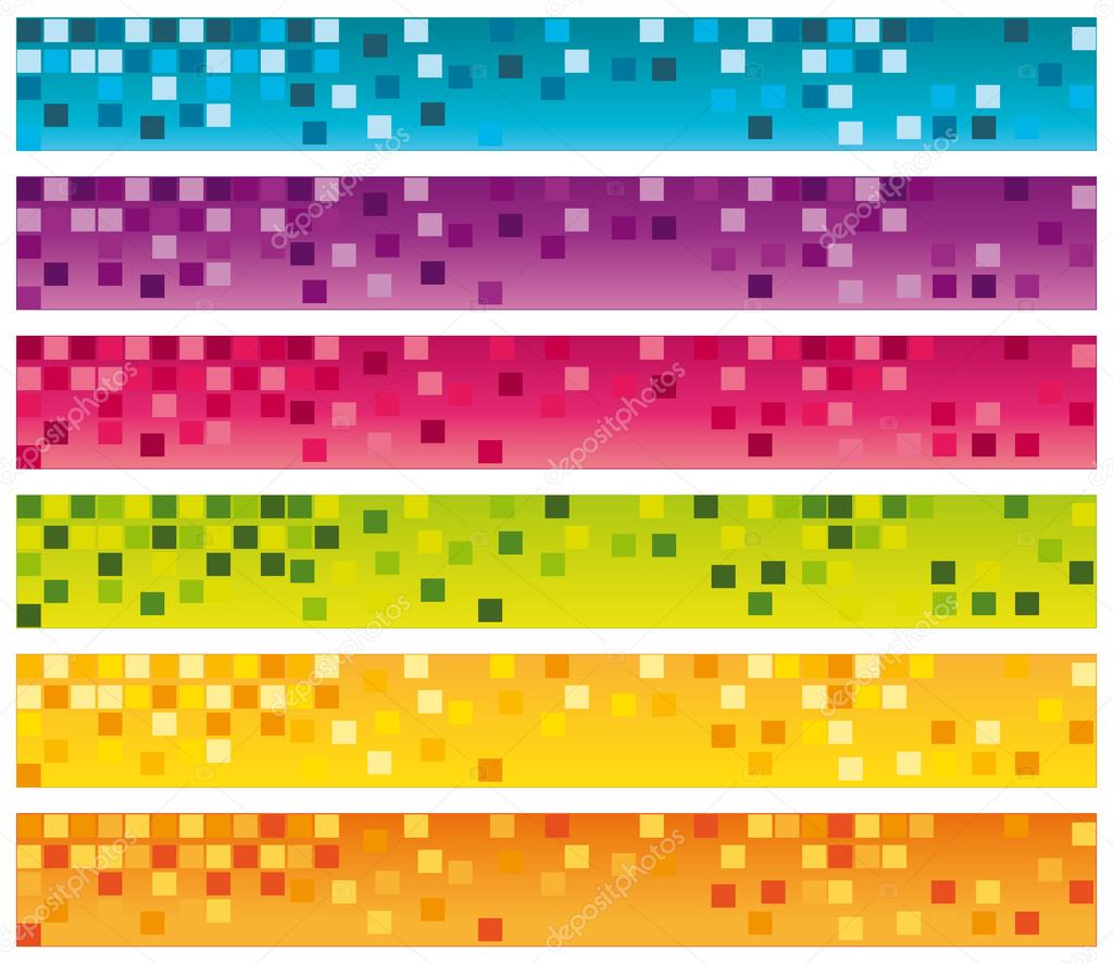 Colorful mosaic banners set. 728x90 for commercial use. Vector collection.