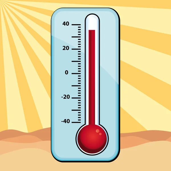 Varm temperatur. termometer med hög nivå kvicksilver. — Stock vektor