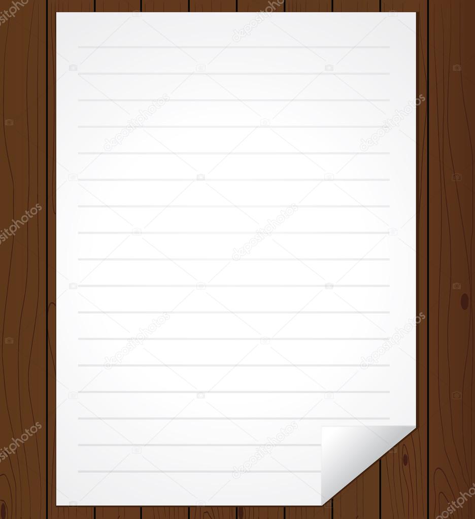 Blank paper sheet on wooden background. Vector education or office supply backdrop.