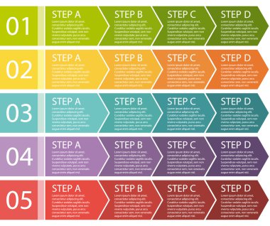 Flat design. Process arrows boxes. Step by step vector set. Four steps.