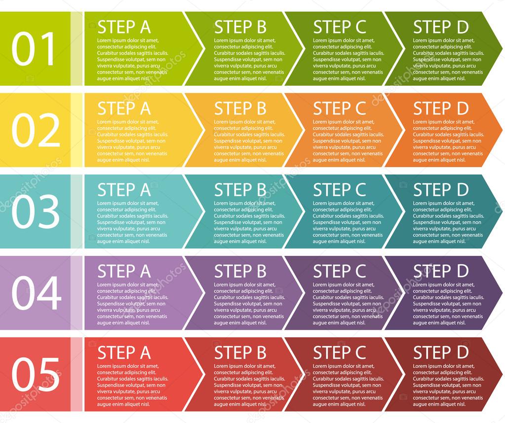 Flat design. Process arrows boxes. Step by step vector set. Four steps.