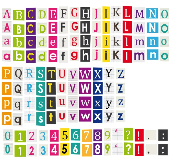 Alfabeto colorido con letras cortadas de revistas . — Vector de stock