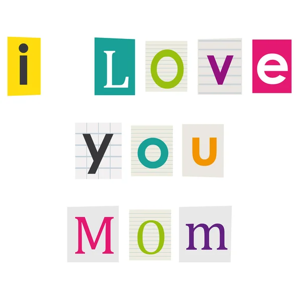 我爱你妈妈。切出的书籍和杂志的信. — 图库矢量图片
