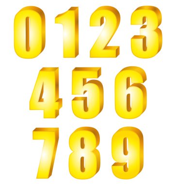 3D Shiny yellow gold numbers. Vector set. clipart