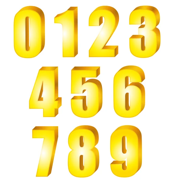 3D numeri in oro giallo lucido. Set vettoriale . — Vettoriale Stock