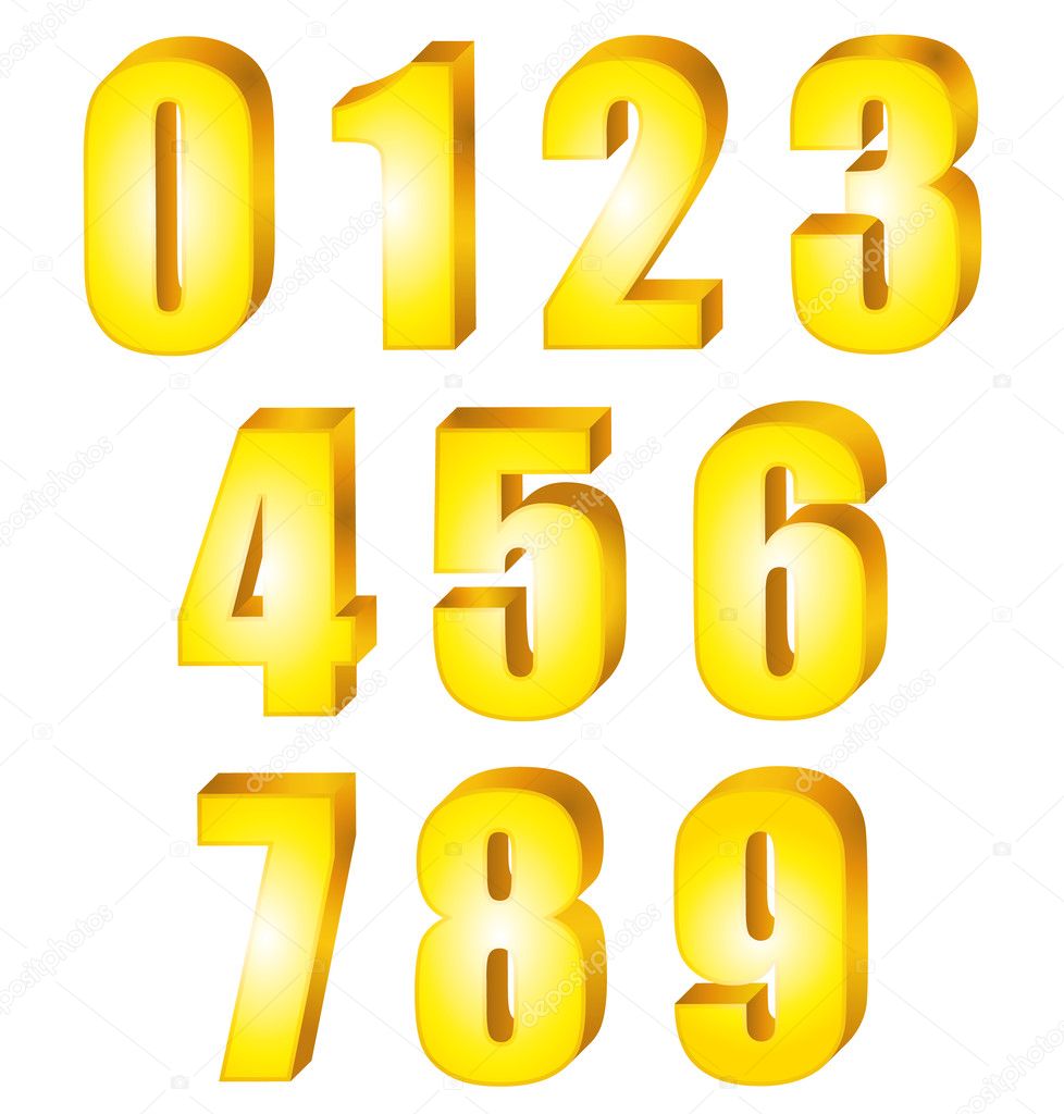 Download 3D Shiny yellow gold numbers. Vector set. — Stock Vector ...