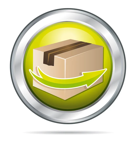 Green delivery concept button with card-box. — Stock Vector