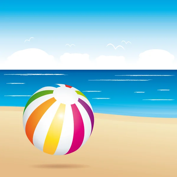 Färgglada badboll på sand. Holiday illustration. — Stock vektor