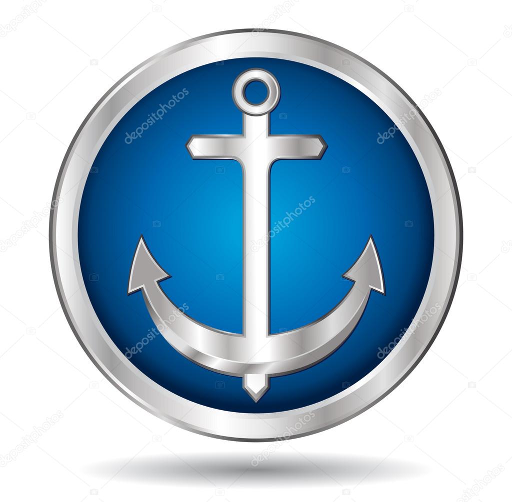 Silver anchor button icon.
