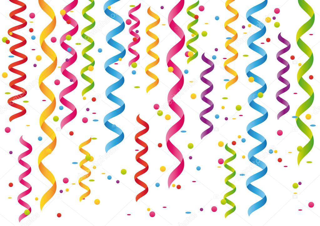 Party streamers and confetti. Birthday card or celebration vector