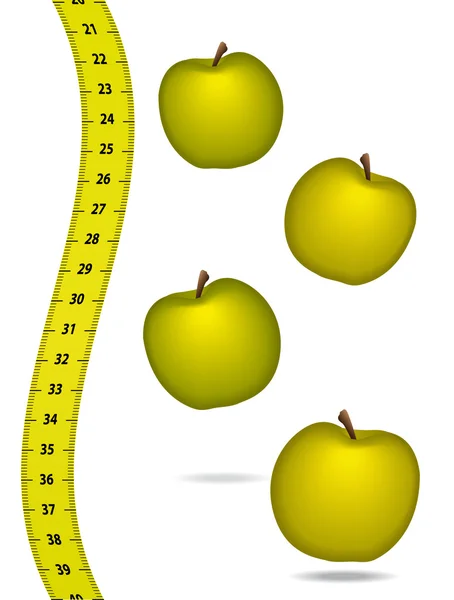Maßband mit Äpfeln. Gesundheitskonzept. Vektorillustration. — Stockvektor