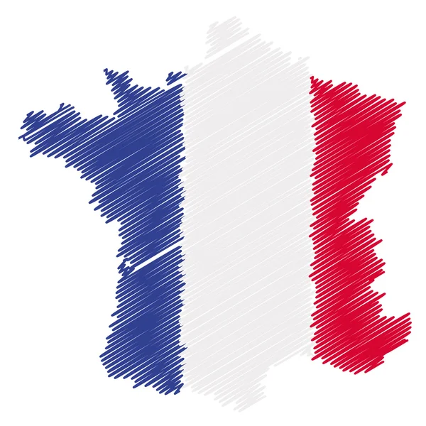 フランスの地図をスケッチしました。国旗の色です。ベクトル イラスト. — ストックベクタ