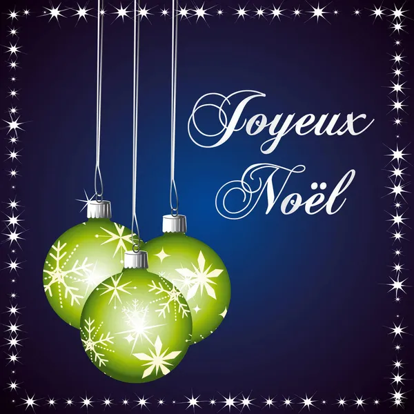 Wesołych Świąt Języku Francuskim Niebiesko Zielona Kartka Życzeniami Ilustracja — Wektor stockowy